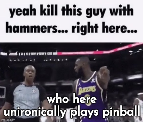 kill this guy with hammers | who here unironically plays pinball | image tagged in kill this guy with hammers | made w/ Imgflip meme maker