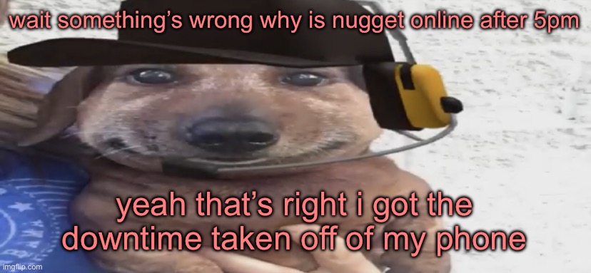 i’m so awesome | wait something’s wrong why is nugget online after 5pm; yeah that’s right i got the downtime taken off of my phone | image tagged in chucklenuts | made w/ Imgflip meme maker