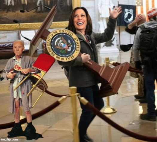 Democracy in Action | image tagged in kamala podium thief meme,joe the jerk meme | made w/ Imgflip meme maker