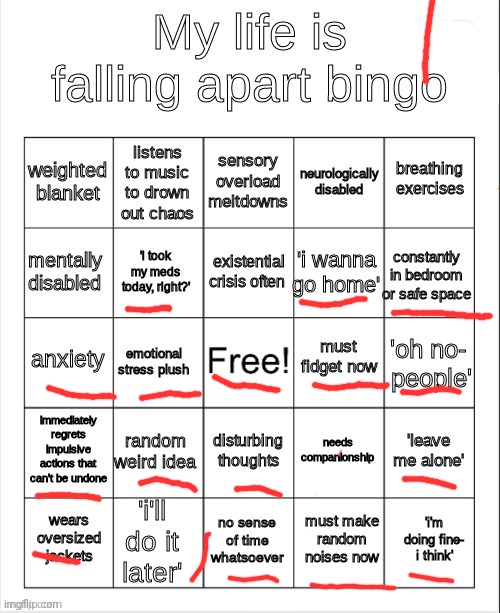 my life is falling apart bingo | image tagged in my life is falling apart bingo | made w/ Imgflip meme maker