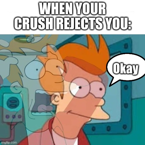 FACTS!! | WHEN YOUR CRUSH REJECTS YOU:; Okay | image tagged in fry | made w/ Imgflip meme maker