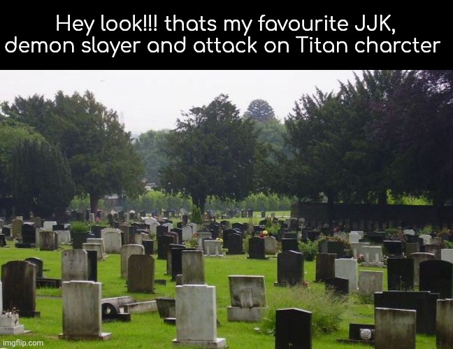 Graveyard | Hey look!!! thats my favourite JJK, demon slayer and attack on Titan charcter | image tagged in graveyard | made w/ Imgflip meme maker