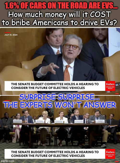 They can't tell the American people the truth...   If they did, no one would drive them. | 1.6% OF CARS ON THE ROAD ARE EVS... How much money will it COST to bribe Americans to drive EVs? SURPRISE SURPRISE... THE EXPERTS WON'T ANSWER | image tagged in experts,hiding the true cost of evs | made w/ Imgflip meme maker