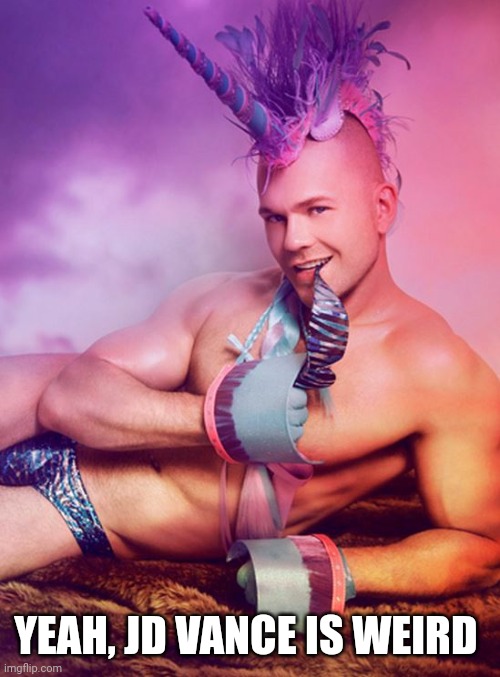 Sexy Gay Unicorn | YEAH, JD VANCE IS WEIRD | image tagged in sexy gay unicorn | made w/ Imgflip meme maker