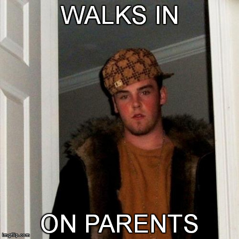 Scumbag Steve | WALKS IN ON PARENTS | image tagged in memes,scumbag steve | made w/ Imgflip meme maker