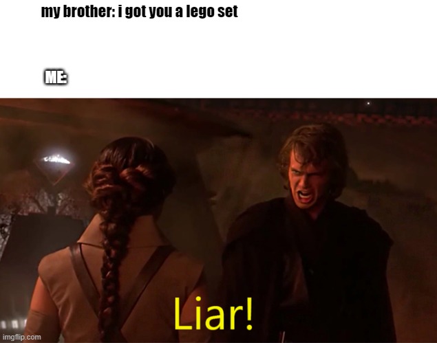 my brother is a liar | my brother: i got you a lego set; ME: | image tagged in lair | made w/ Imgflip meme maker