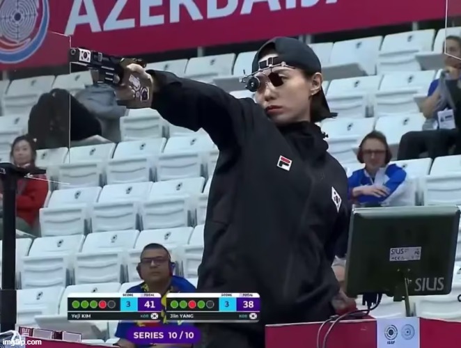 badass pistol korean girl | image tagged in main character energy,korean pistol champion,shooting | made w/ Imgflip meme maker