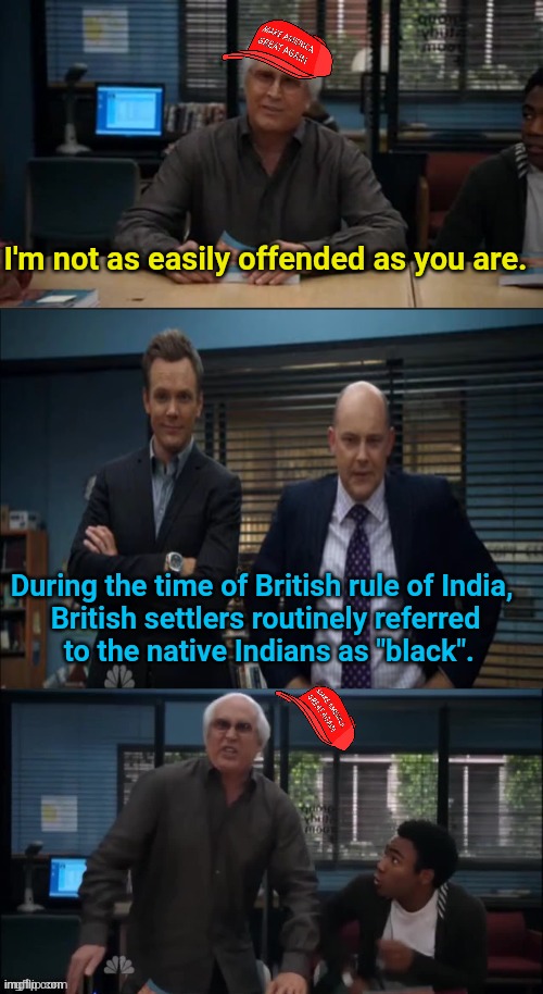 Take that, MAGA. | I'm not as easily offended as you are. During the time of British rule of India, 
British settlers routinely referred
 to the native Indians as "black". | image tagged in maga snowflake | made w/ Imgflip meme maker