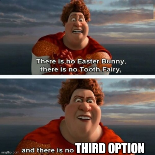 TIGHTEN MEGAMIND "THERE IS NO EASTER BUNNY" | THIRD OPTION | image tagged in tighten megamind there is no easter bunny | made w/ Imgflip meme maker