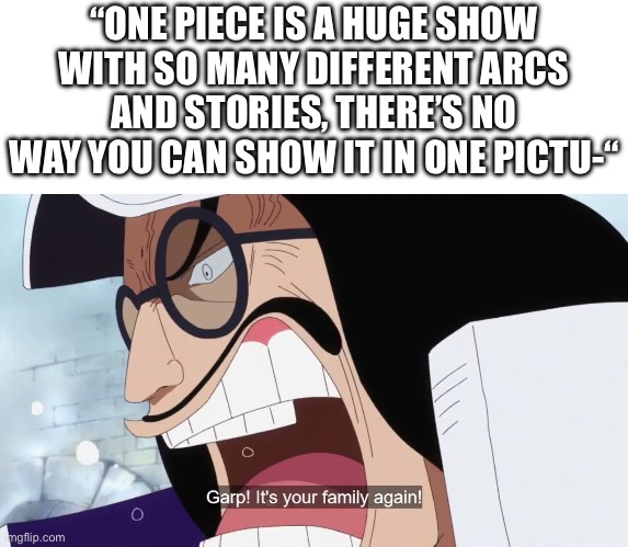 The Scene That Describes All Of One Piece | “ONE PIECE IS A HUGE SHOW WITH SO MANY DIFFERENT ARCS AND STORIES, THERE’S NO WAY YOU CAN SHOW IT IN ONE PICTU-“ | made w/ Imgflip meme maker