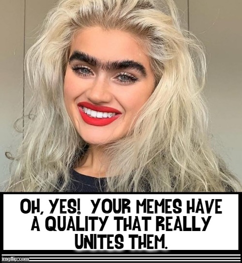 OH, YES!  YOUR MEMES HAVE
A QUALITY THAT REALLY
UNITES THEM. | made w/ Imgflip meme maker