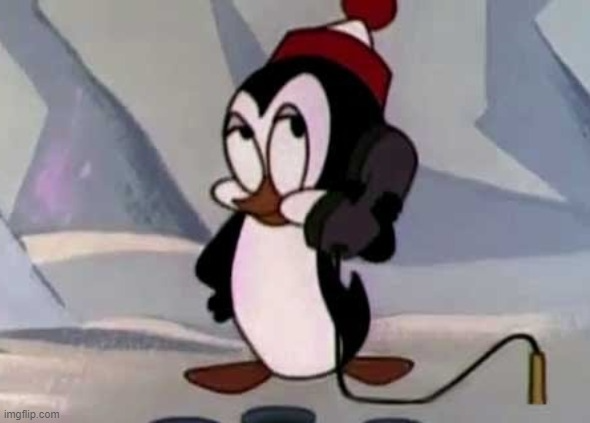 Chilly Willy on phone Blank Meme Template