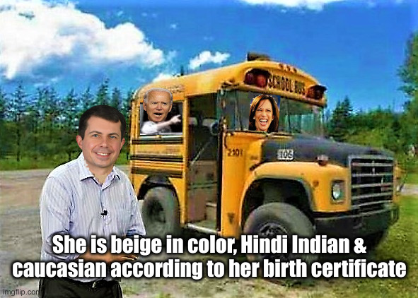 She Is Beige or Taupe | She is beige in color, Hindi Indian & caucasian according to her birth certificate | image tagged in pete buttigieg takes biden and kamala for a ride,political meme,politics,funny memes,funny | made w/ Imgflip meme maker