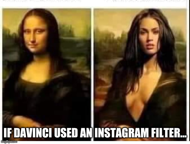 mona lisa | IF DAVINCI USED AN INSTAGRAM FILTER... | image tagged in jokes | made w/ Imgflip meme maker