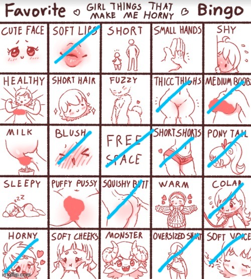 Crucify me or whatever but eh | image tagged in favorite girl things that make me horny bingo | made w/ Imgflip meme maker