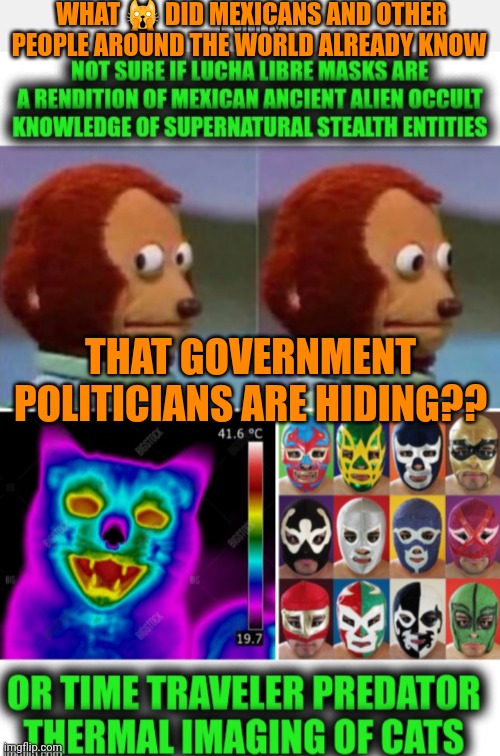 Funny | WHAT 🙀 DID MEXICANS AND OTHER PEOPLE AROUND THE WORLD ALREADY KNOW; THAT GOVERNMENT POLITICIANS ARE HIDING?? | image tagged in funny,politics,government,world,ancient aliens,cats | made w/ Imgflip meme maker