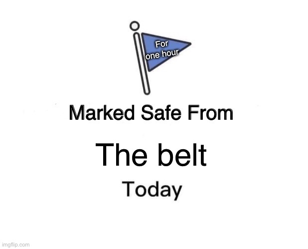 Marked Safe From | For one hour; The belt | image tagged in memes,marked safe from | made w/ Imgflip meme maker