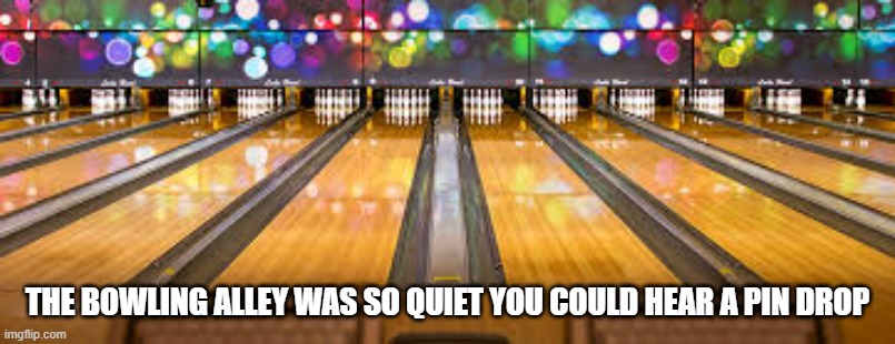 memes by Brad - The bowling alley was so quiet you could hear a pin drop | THE BOWLING ALLEY WAS SO QUIET YOU COULD HEAR A PIN DROP | image tagged in funny,sports,bowling,funny meme,humor,bowling ball | made w/ Imgflip meme maker