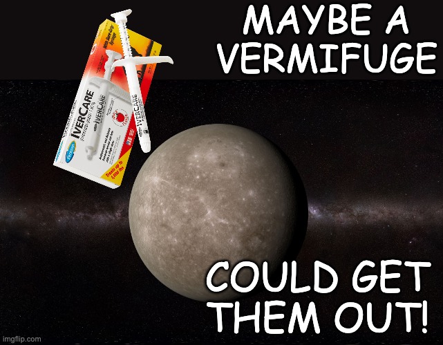 Mercury | MAYBE A
VERMIFUGE COULD GET
THEM OUT! | image tagged in mercury | made w/ Imgflip meme maker