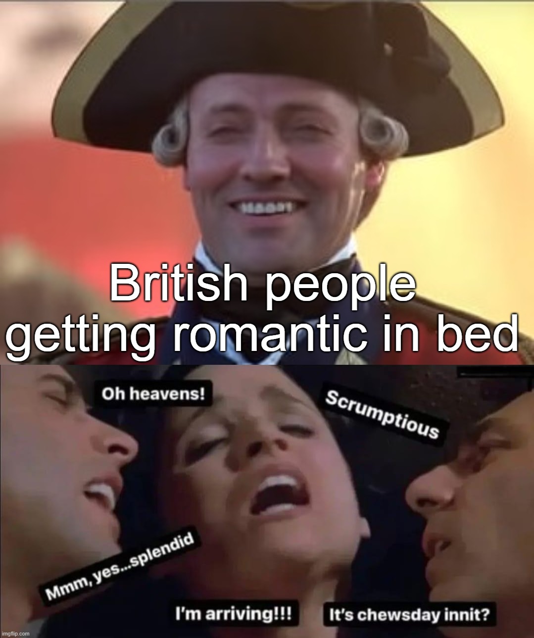 Romance | British people getting romantic in bed | image tagged in laughs in british | made w/ Imgflip meme maker