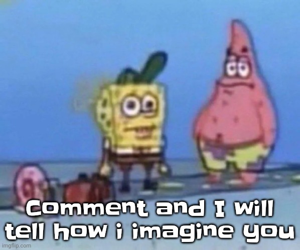 sponge and pat | Comment and I will tell how i imagine you | image tagged in sponge and pat | made w/ Imgflip meme maker