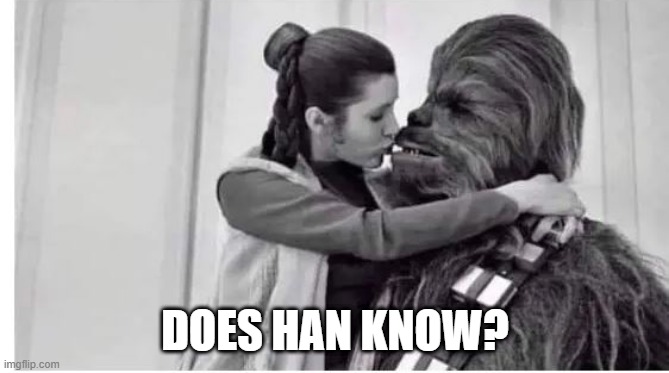 Wookie Love | DOES HAN KNOW? | image tagged in star wars,chewbacca,princess leia | made w/ Imgflip meme maker