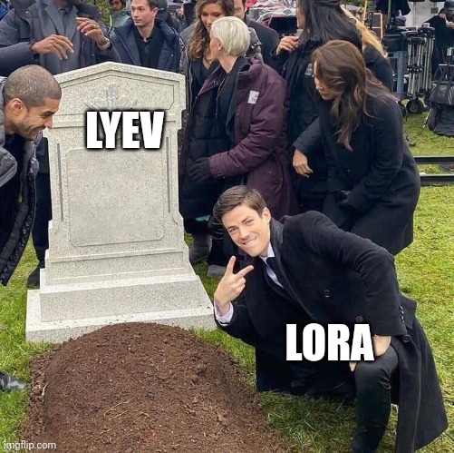 Lora posing at Lyevs grave | LYEV; LORA | image tagged in guy posing in front of grave | made w/ Imgflip meme maker