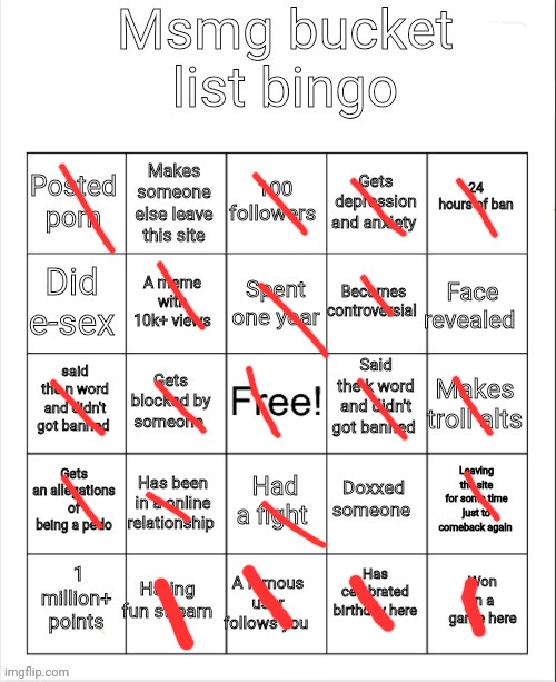 Bingo i made | image tagged in msmg bucket list bingo | made w/ Imgflip meme maker