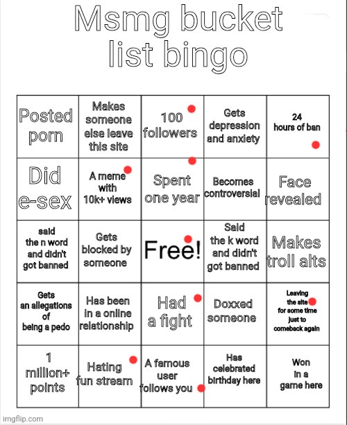 Msmg bucket list bingo | image tagged in msmg bucket list bingo | made w/ Imgflip meme maker