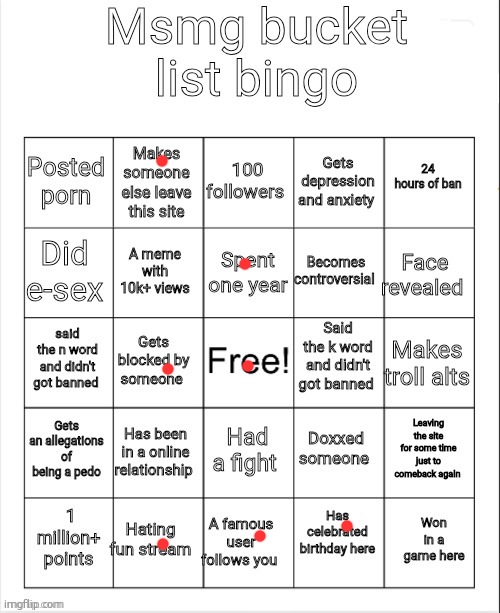 oh | image tagged in msmg bucket list bingo | made w/ Imgflip meme maker