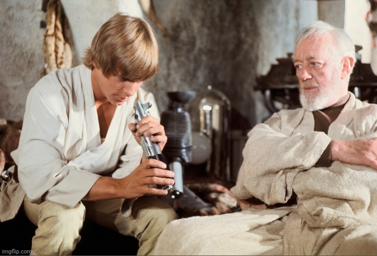 Luke skywalker looks into lightsaber | image tagged in luke skywalker looks into lightsaber | made w/ Imgflip meme maker