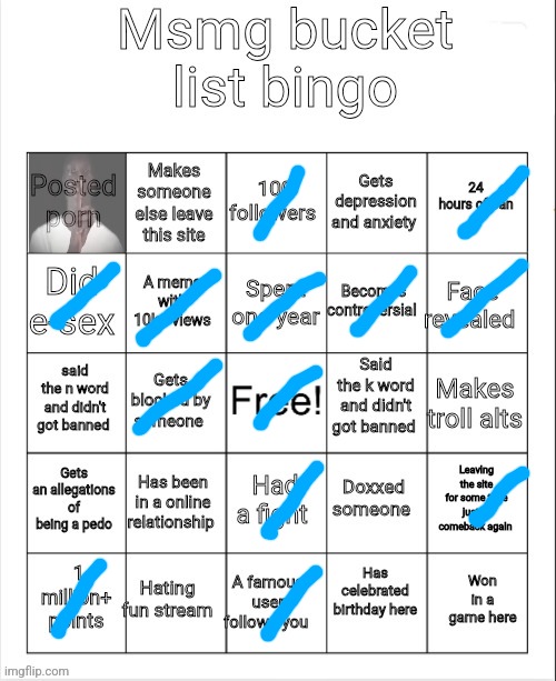 binkgo | image tagged in msmg bucket list bingo | made w/ Imgflip meme maker