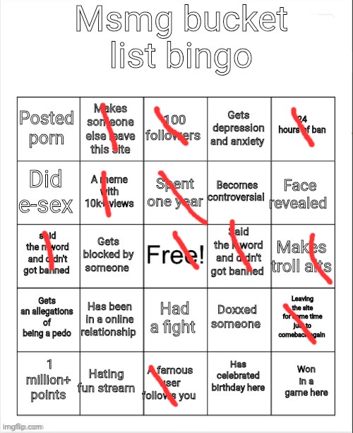 Msmg bucket list bingo | image tagged in msmg bucket list bingo | made w/ Imgflip meme maker