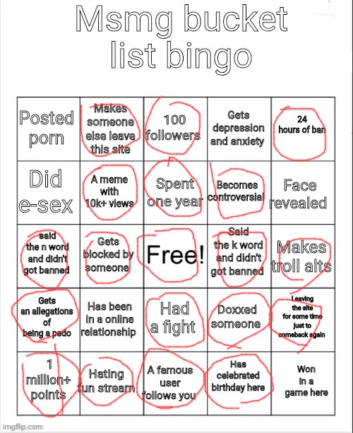 Msmg bucket list bingo | image tagged in msmg bucket list bingo | made w/ Imgflip meme maker