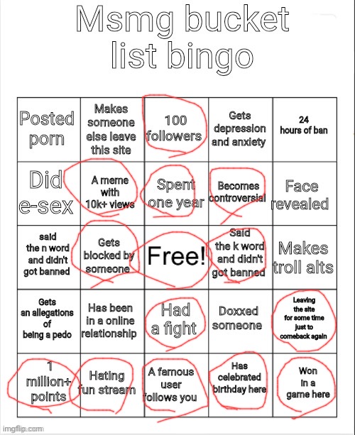 /srs one | image tagged in msmg bucket list bingo | made w/ Imgflip meme maker