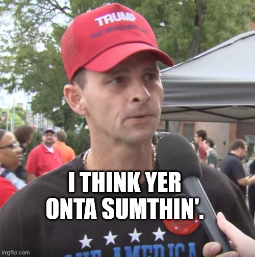 Trump supporter | I THINK YER ONTA SUMTHIN'. | image tagged in trump supporter | made w/ Imgflip meme maker