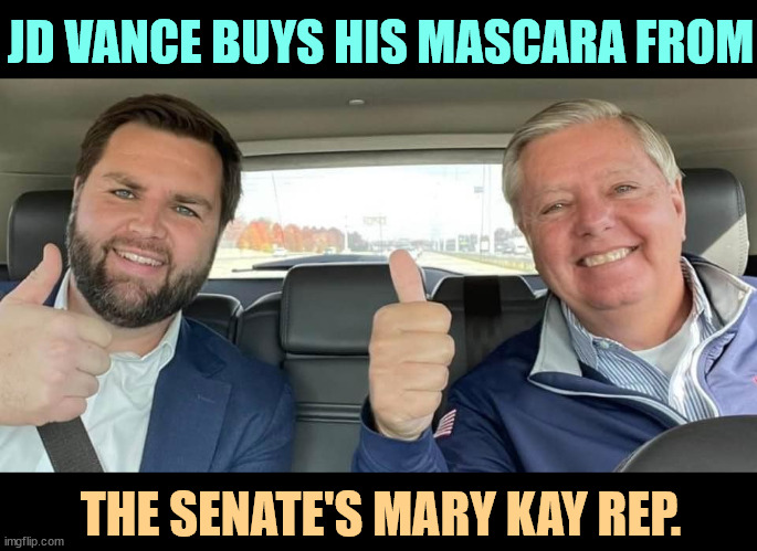 Weird | JD VANCE BUYS HIS MASCARA FROM; THE SENATE'S MARY KAY REP. | image tagged in j d vance,eye liner,mascara,makeup,too much makeup | made w/ Imgflip meme maker