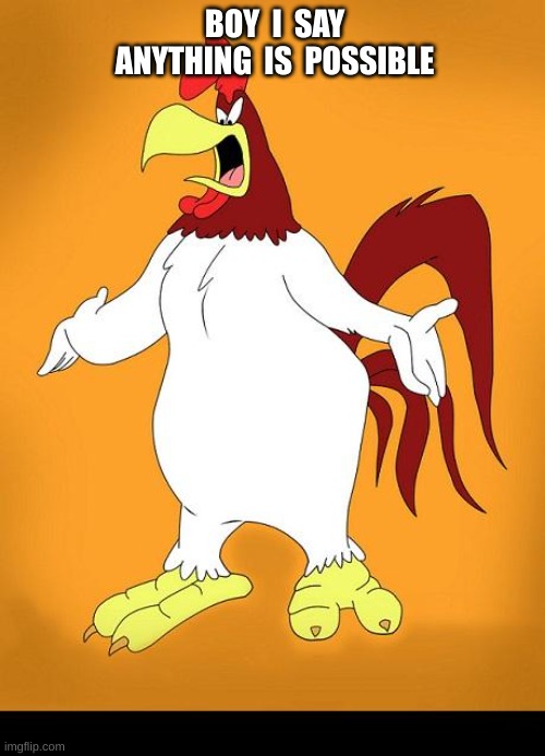 FOGHORN LEGHORN | BOY  I  SAY ANYTHING  IS  POSSIBLE | image tagged in foghorn leghorn | made w/ Imgflip meme maker