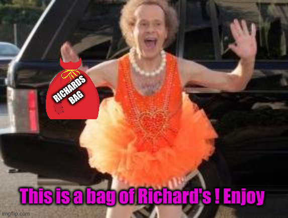 Richard simmons | This is a bag of Richard's ! Enjoy RICHARDS BAG | image tagged in richard simmons | made w/ Imgflip meme maker