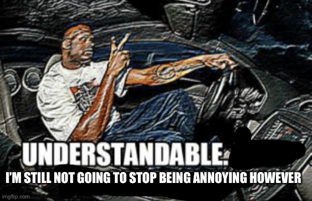 Understandable have a great day | I’M STILL NOT GOING TO STOP BEING ANNOYING HOWEVER | image tagged in understandable have a great day | made w/ Imgflip meme maker