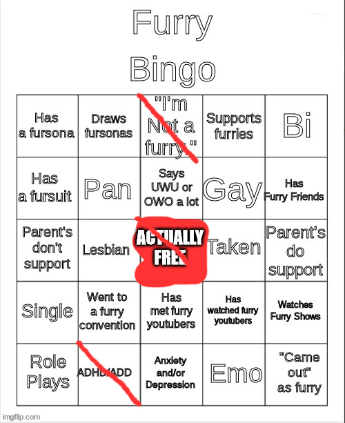 Furry Bingo | ACTUALLY FREE | image tagged in furry bingo | made w/ Imgflip meme maker