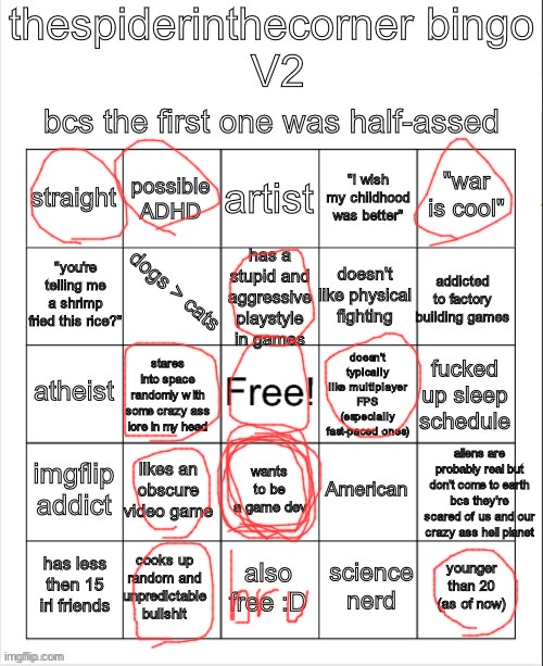 spiderinthecornerbingo V2 | image tagged in spiderinthecornerbingo v2 | made w/ Imgflip meme maker