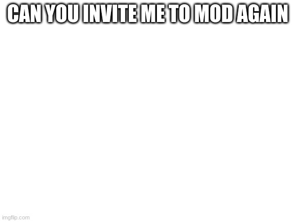 Blank White Template | CAN YOU INVITE ME TO MOD AGAIN | image tagged in blank white template | made w/ Imgflip meme maker