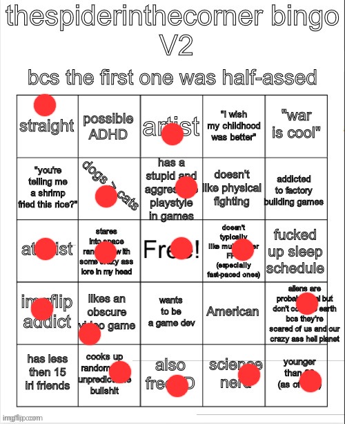 spiderinthecornerbingo V2 | image tagged in spiderinthecornerbingo v2 | made w/ Imgflip meme maker
