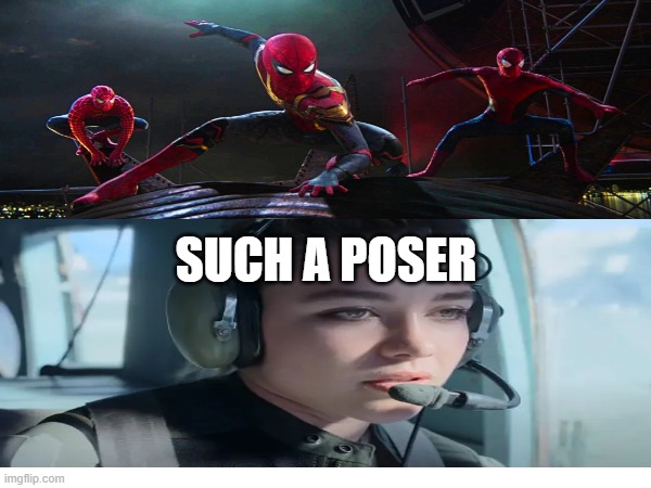 Such A Poser Meme | SUCH A POSER | image tagged in spiderman peter parker,black widow,marvel comics | made w/ Imgflip meme maker