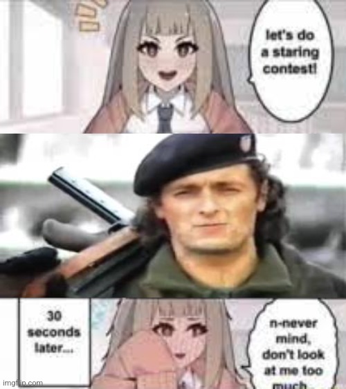 Staring contest 30 seconds | image tagged in staring contest 30 seconds | made w/ Imgflip meme maker