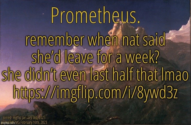 Silver Announcement Template 9.0 | remember when nat said she’d leave for a week?
she didn’t even last half that lmao
https://imgflip.com/i/8ywd3z | image tagged in silver announcement template 9 0 | made w/ Imgflip meme maker