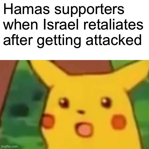 Surprised Pikachu | Hamas supporters when Israel retaliates after getting attacked | image tagged in memes,surprised pikachu | made w/ Imgflip meme maker