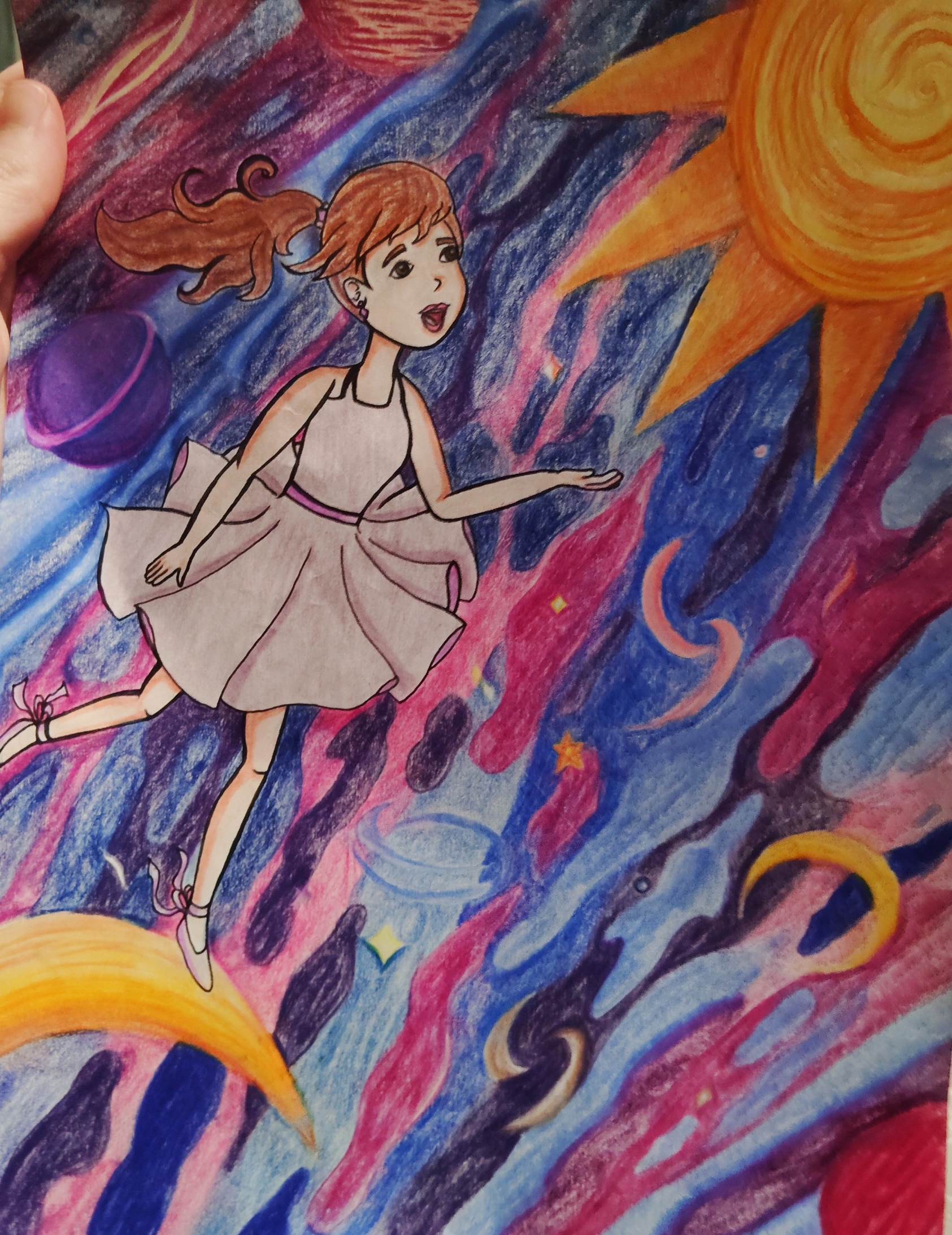 Dancing girl in space drawing Blank Meme Template