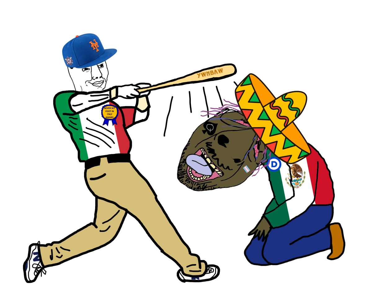 Italian chudjak whacks blueworld with a baseball bat Blank Meme Template